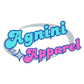 Logo of Agnini Apparel with blue and pink text on a white background